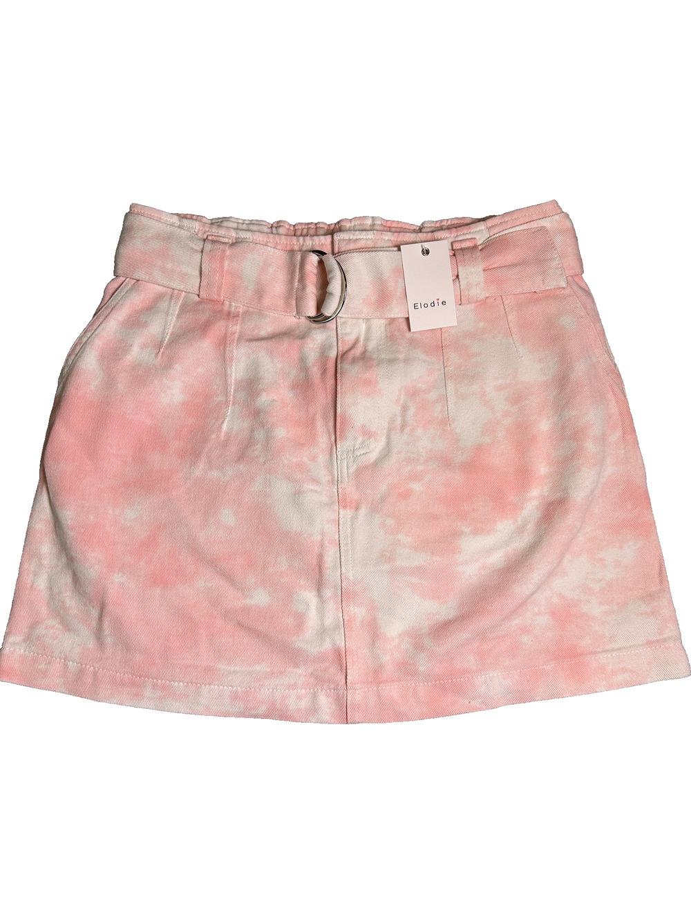 NWT Elodie Tie Dye Pink Denim Belted Mini Skirt Womens Medium Retro 80s 90s